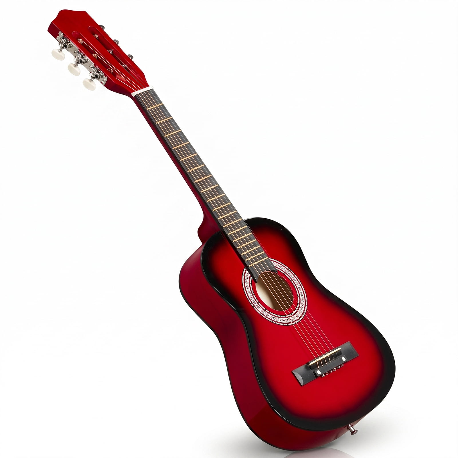 Turn red 30-inch Round Acoustic Guitar with Picks, Strings, Capo, Case, Tuner, and Strap
