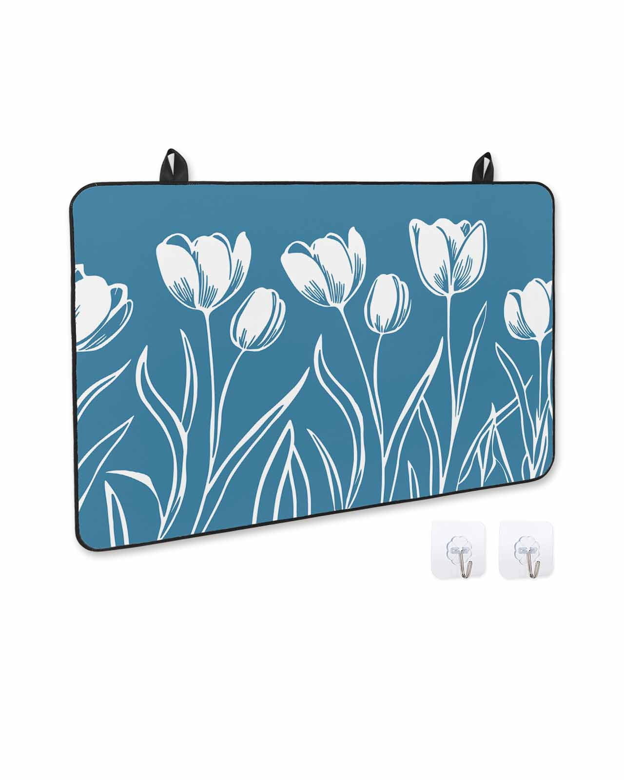 nqOlkjepod Large Induction Cooktop Protector Mat 24"x21", Blue Floral Stove Top Covers for Electric Stove, Country Plant Leaf Botanical Tulip Flower Stove Burner Cover Mats, Glass Top Stove Cover