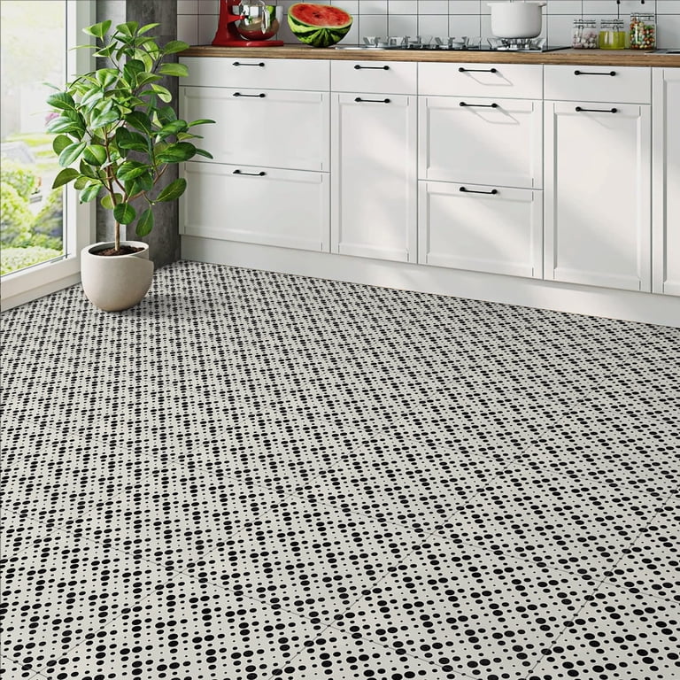 LXCREAT 20-Pack 12x12 Inch Peel And Stick Floor Tiles – Black & White Vintage Self-Adhesive Vinyl Flooring, Waterproof For Bathroom, Kitchen, Bedroom, Garage