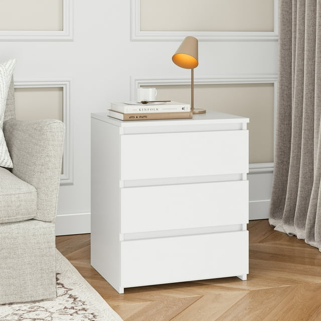 Homfa Table de Chevet Blanche à 3 Tiroirs, Console de Salon, Meuble de Rangement Moderne en Bois pour Chambre à Coucher