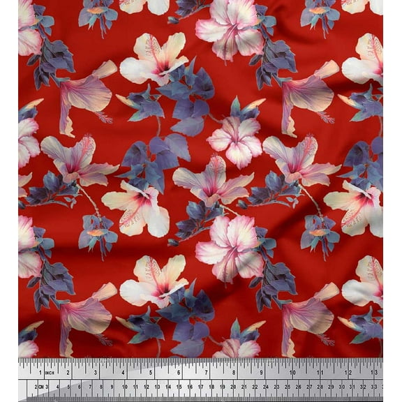 Soimoi Cotton Duck Fabric Leaves & Floral Print Fabric by The Yard 42 Inch Wide