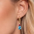 thumbnail image 3 of Gem Stone King 18K Yellow Gold Plated Silver Swiss Blue Topaz and Red Created Ruby Dangle Earrings for Women with Lab Grown Diamond (5.03 Cttw, Oval 9X7MM), 3 of 6