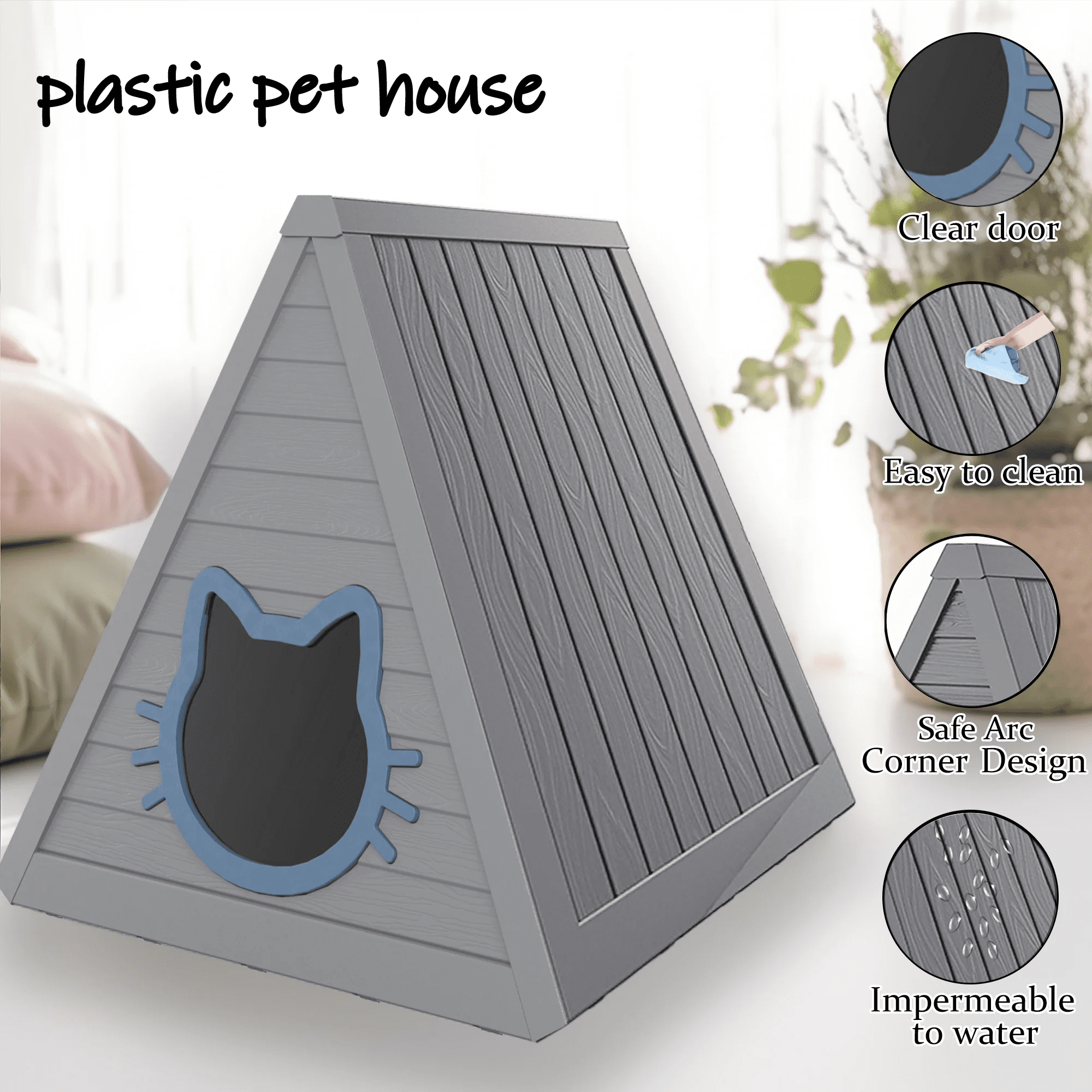 Fazzn Cat House for Indoor and Outdoor Cats, Feral Cat Shelter, Suitable for Outdoor Use. Easy to Install and Clean, Ideal for Indoor and Balcony Use.Black/Gray