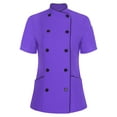 thumbnail image 3 of renvena Women Solid Color Short Sleeve Chef Coat Restaurant Kitchen Caterers Culinary Clothes Purple L, 3 of 7