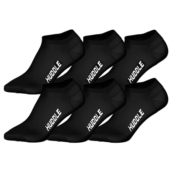 HUDDLE Calcetines sneaker unisex, pack de 6 - Basic, logo, Sneaker, calcetines deportivos, color liso Negro 43-46