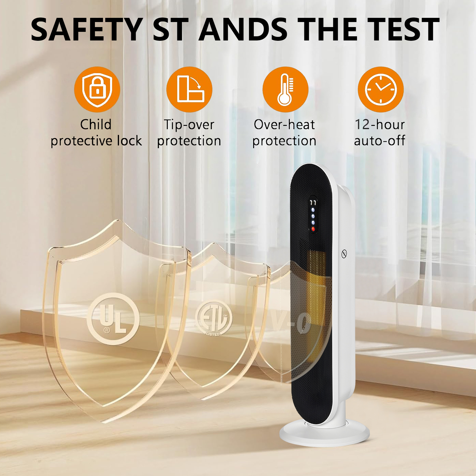 Vebreda Space Heaters for Inside, Portable Electric Heater for Home with Thermostat, 1-12H Timer, Safety Protection, White