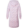 thumbnail image 2 of SofiePJ, Women's, Long Sleeve Fleece Printed Pull Over Hooded Sleepshirt with Pom poms, Pink White, M, 2 of 2