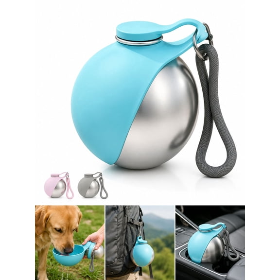 2-in-1 Portable Dog Water Bottle with Foldable Bowl, Leakproof Stainless Steel for Travel