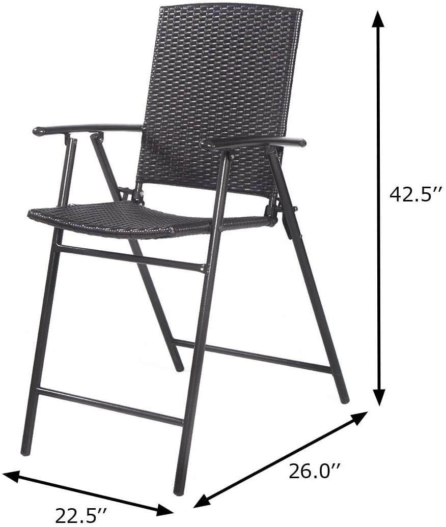 24X23X37 Tangkula 4 PCS Folding Patio Chair Set Outdoor Pool Lawn Portable Wicker Chair with Armrest & Footrest Durable Rattan Steel Frame Commercial Foldable Stackable Party Wedding Chair Set 
