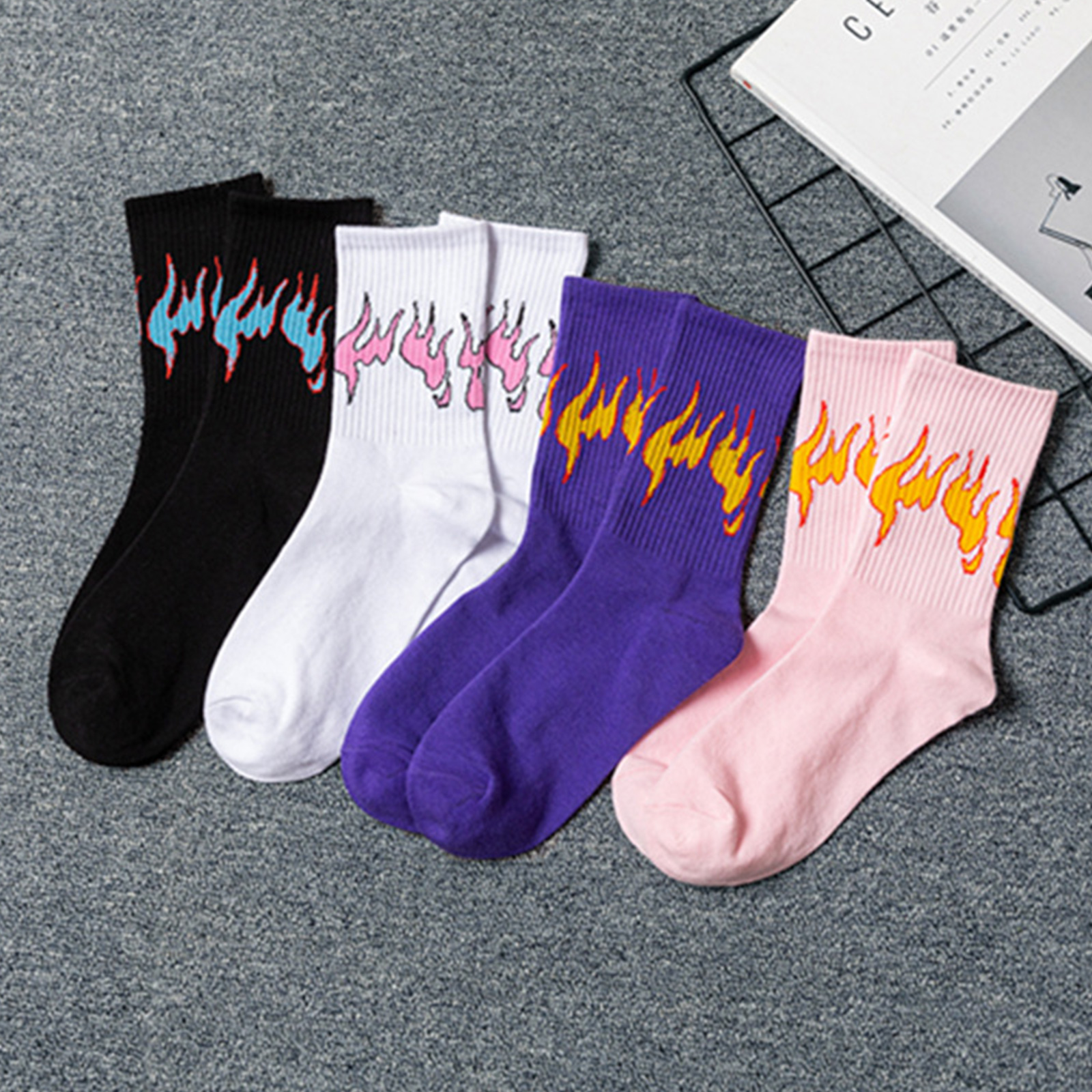 Colorful Harajuku Retro Women Lady Cotton Socks Fluorescent Neon Color  Korean Purple Yellow Pink Designer Skateboard Cool Cute