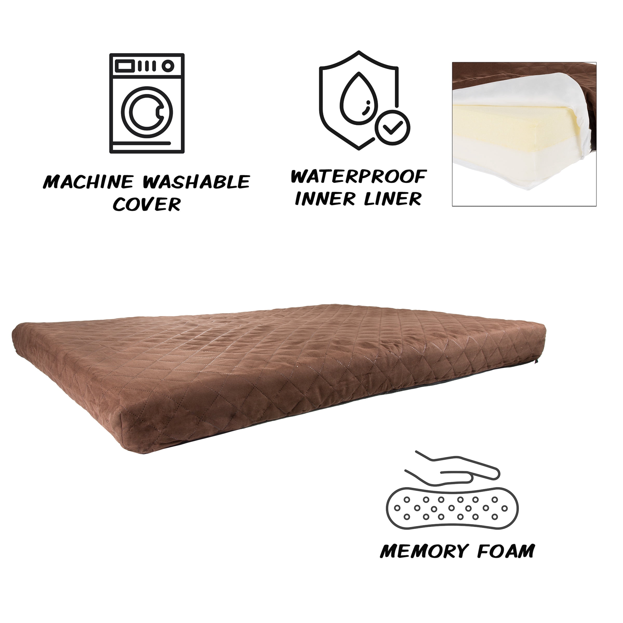 Waterproof Memory Foam Pet Bed- Indoor/Outdoor Dog Bed with Water Resistant Non Slip Bottom and Removeable Washable Cover, 44 x 35 by PETMAKER -Brown