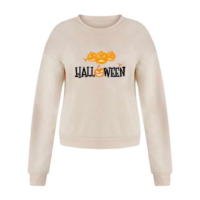 Sudaderas gráficas de Halloween para las mujeres de moda CREWNECK PODER FIT CASTOS Casual manga larga Lindo suéteres sueltos suéteres calabazas l Yinane Sudaderas