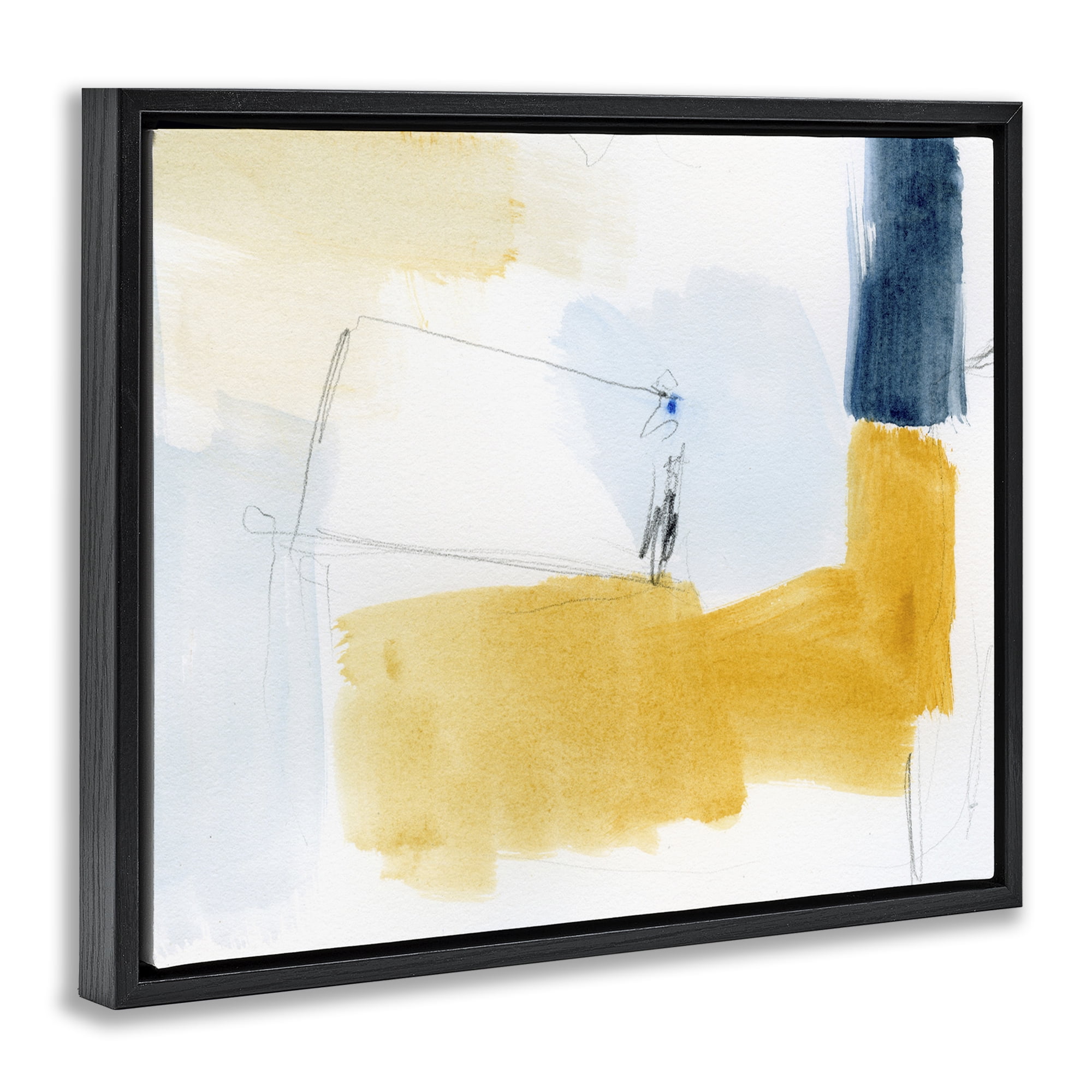Stupell Industries Yellow & Blue Abstract Abstract Painting Black Floater Framed Canvas Art Print Wall Art, 21 x 17