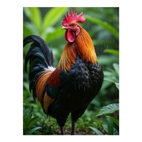Diamond Art Kit for Adults, Rooster Vibrant Plumes Rain Garden Diamond Painting for Adults Beginners, 5D DIY Diamond Art Painting Kits, Colorful Diamond Painting Craft for Home Decor 12x16