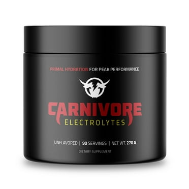 Carnivore Electrolytes Unflavored, Tub, Powdered Hydration & Electrolyte Support, 9.52 oz, 90 Servings