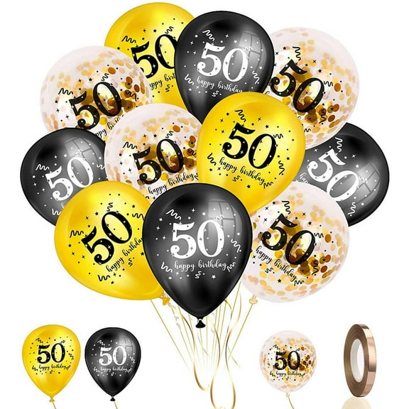 50Th Birthday Balloons 30 Pcs,12 Inch Black Gold Balloons Latex Confetti Balloons, 50Th Anniversary Party Decor Supplies