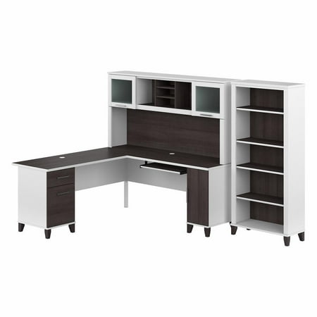 UPC: 0042976156701 | Bush Furniture Somerset 72W L Shaped Desk with Hutch and 5 Shelf Bookcase  Storm Gray/White