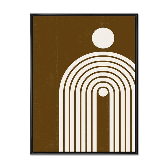 Designart 'Terracotta Minimalist Boho Rainbow With Sun' Modern Framed Canvas Wall Art Print