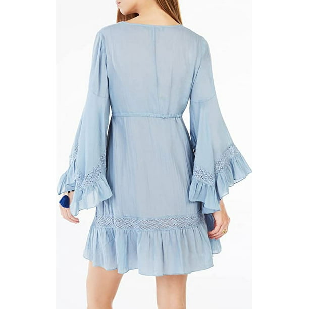 Bcbgmaxazria Jackleen Ruffled Peasant Dress Shadow Blue (Small)