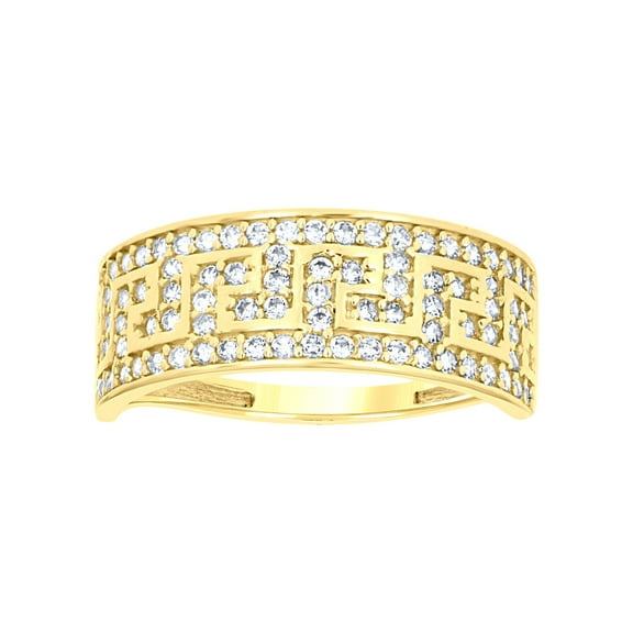 14k 14kt Yellow Gold Womens Cubic-Zirconia Greek Key Fashion Band Ring Size 7