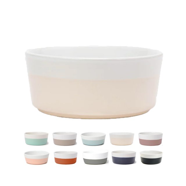 Waggo Dipper Cuenco de cerámica para perros de razas pequeñas y grandes, pesado y duradero, plato de agua y comida para mascotas, apto para lavavajillas, moderno (crema de mantequilla pequeña)