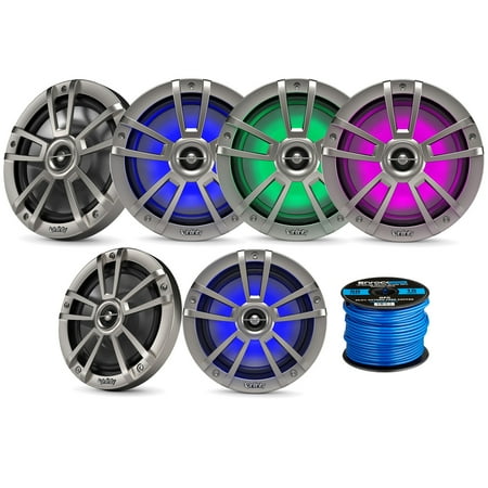 4x Titanium OEM Replacement Infinity 8" 450W Waterproof Coaxial Boat Powersports Marine LED Speakers, 2x Titanium OEM Replacement 6.5" 225W Marine LED Speakers Bundle with Speaker Wire - 6 Speakers