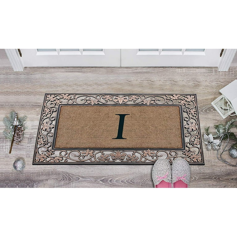 A1 Home Collections A1hc Dirt Trapper Black/Beige 23 in. x 38 in. Rubber and Coir Heavy Weight Large Monogrammed A Doormat