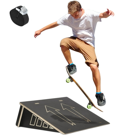 IAJXWI Wooden Skateboard Ramp, Single Skate Ramp with Carry Rope Used for Skateboarding