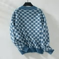 thumbnail image 6 of Vivianyn HD Women's Checkerboard V Neck Sweater, Long Sleeve Casual Knit Pullover,Blue,Size S-XL, 6 of 9