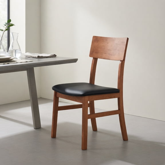 GVN Dining Chairs Set of 2 with Faux Leather Upholstered Seat and Rubber Wood Legs, Modern Seating for Kitchen, Dining Room, Black