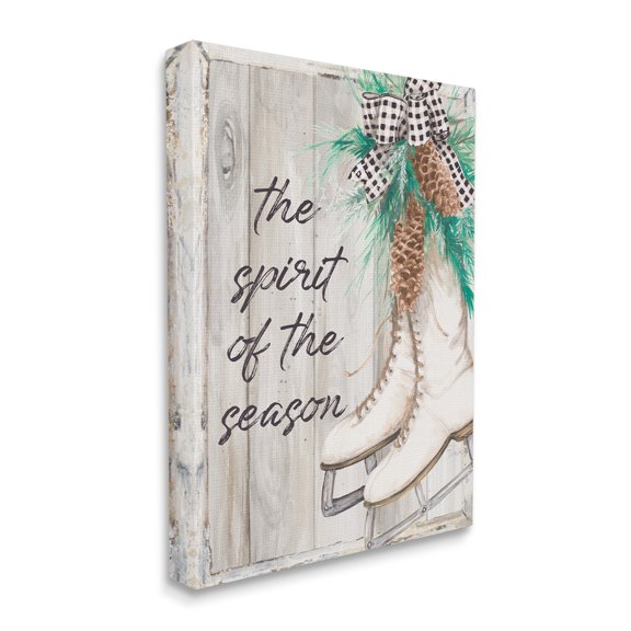 Stupell Industries Spirit of Season Phrase Winter White Ice Skates Holiday Painting Gallery Wrapped Canvas Art Print Wall Art, 16 x 20
