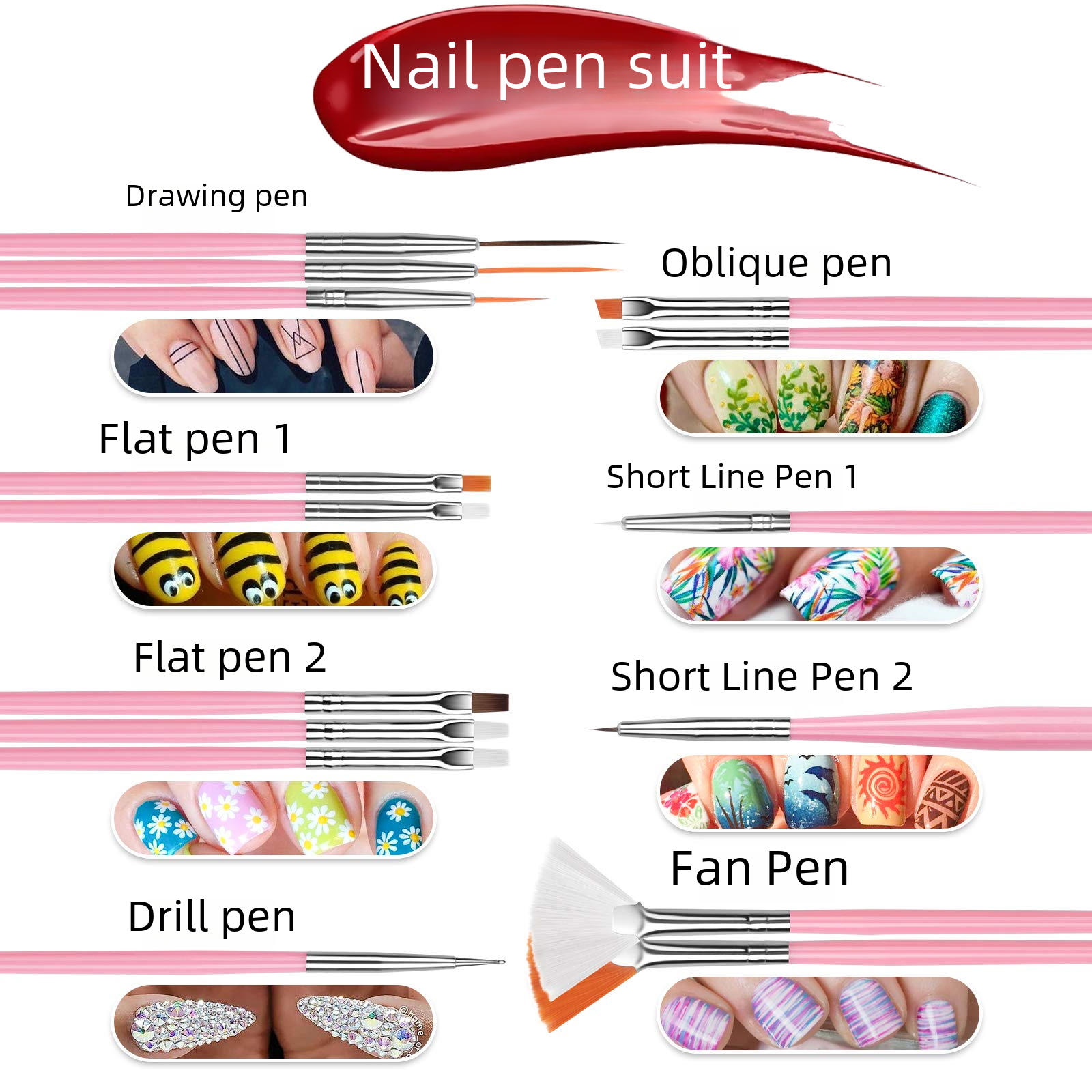 Nail Art Tools Set Nail Art Stickers Nail Art Accessories Flat Bottom Color Diamond Gold Foil Nail Art Brush Set-black