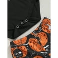 thumbnail image 4 of Newborn Baby Girl Halloween Outfits Long Sleeve Romper Tops Pumpkin Bell-Bottom Flare Pants Headband Infant Fall 3Pcs Clothes Set, 4 of 7