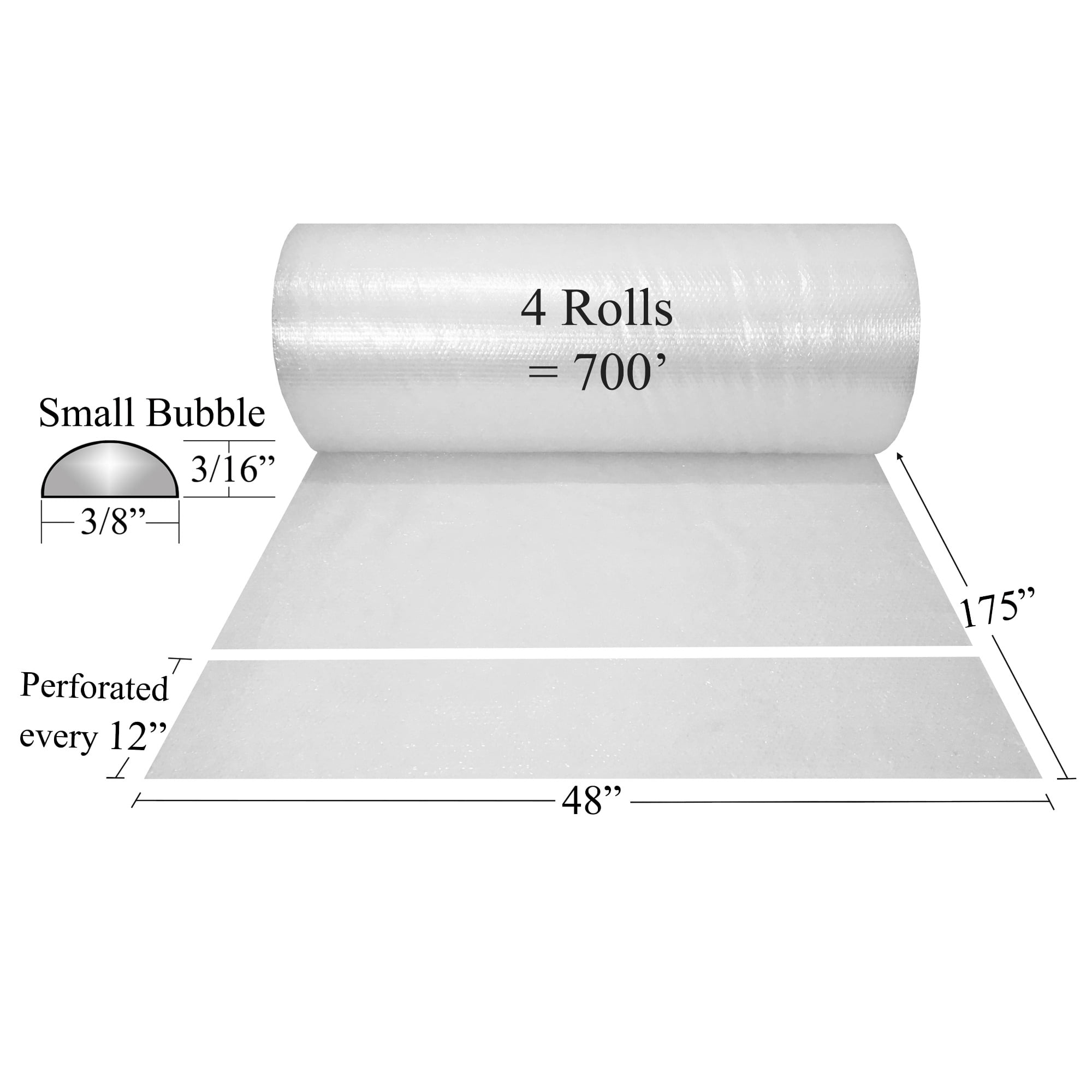 UOFFICE Bubble Rolls 700' x 48" Wide - Small Bubbles 3/16" Wrap Perforated