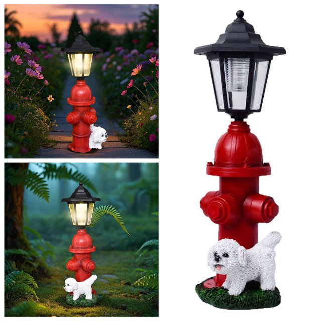 Solar Powered Fire Hydrant Dog Statue with LED Light for Garden Training and Outdoor Nighttime Decoration