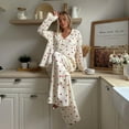 thumbnail image 6 of Womens Pajama Sets Cotton Pj Set Cute Heart Print Long Sleeve Button Down Shirt With Long Pants, 6 of 8