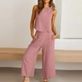 thumbnail image 3 of WMTBSRSW Women's Summer 2 Piece Outfits Sleeveless Crop Top Capri Wide Leg Pants Lightweight Linen Tracksuit Lounge Beach Travel Sets, 3 of 8
