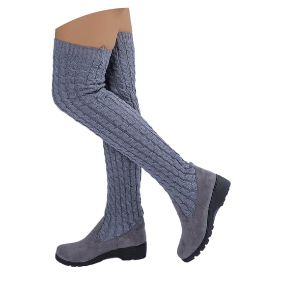 Women's Over The Knee High Low Heel Riding Boots Socks Wide Calf Thigh High Knee High Pull On Winter Boots
