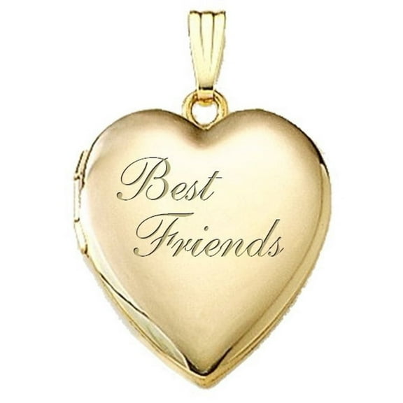 PicturesOnGold.com Solid 14K Yellow Gold "Best Friends" Heart Locket - 3/4 inch x 3/4 inch