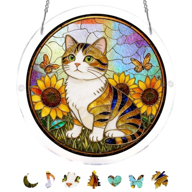 Acrylic Puzzles Suncatcher Window Hanging 83 Pieces Stained Glass Acrylic Puzzle Song Decoration For Women Men Mom Birthday Home Decor