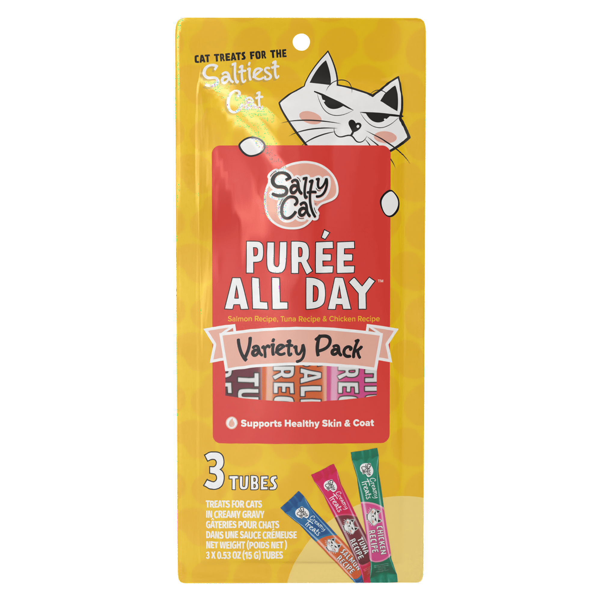 Salty Cat Purée All Day Everyday Tube Treat - Variety Pack - 3 Pack (pouch)