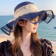 thumbnail image 3 of SikaFu Summer New Lace Pearl Sun Hat Fashion Sun Hat Seaside Holiday Bow Ribbon Straw Hat Lady, 3 of 8