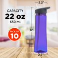 thumbnail image 5 of Plastic Bottles with Drink Spout 22 oz. Set of 10, Bulk Pack - Great for Gym, Hiking, Cycling, Camping, Backpacking, School - Purple, 5 of 5