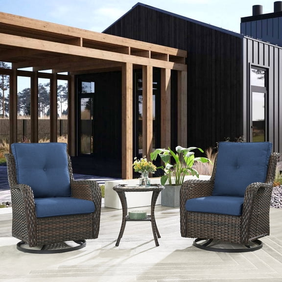 POCASSY 3 Piece Furniture Set Wicker Swivel Chairs and Side Table with Cushions