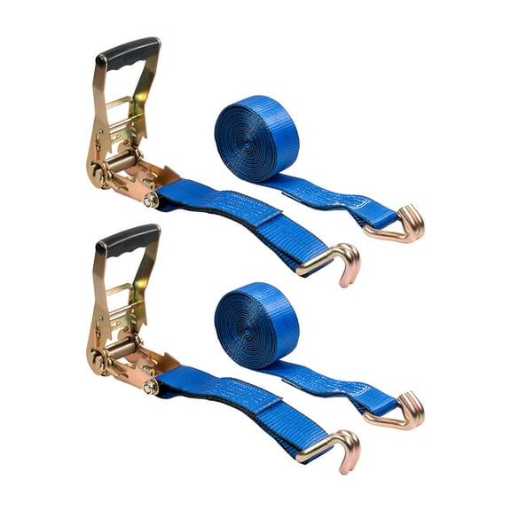 (2 Pack) 2 Inch x 15 FT Blue Ratchet Strap with J Hooks - 10,000 Lbs Breaking Strength - Heavy Duty Tie Down Cargo Truck Straps with Wire Hooks for Flatbed, Truck, Trailers Pickup
