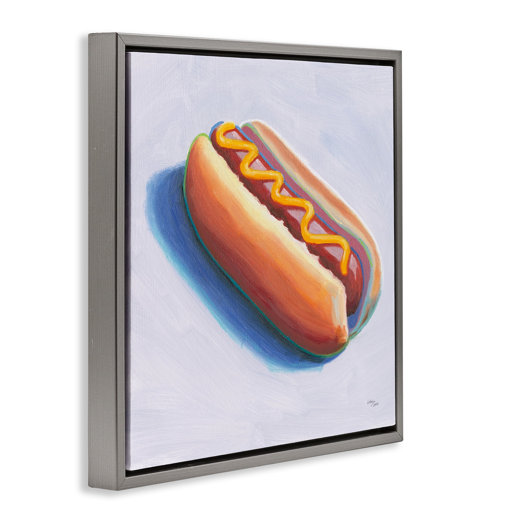 Stupell Industries Hot Dog with Mustard Food & Beverage Painting Gray Floater Framed Canvas Art Print Wall Art, 25 x 25