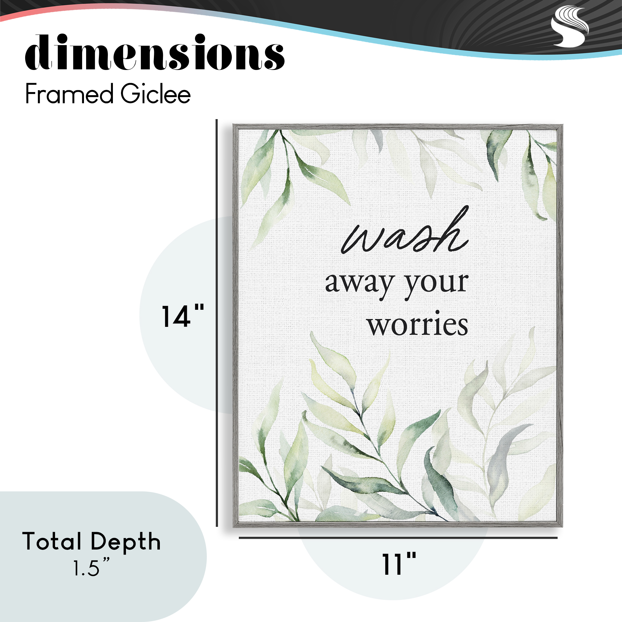 Wash Away Worries Greenery Gray Framed Giclee Art, design by Lettered and Lined