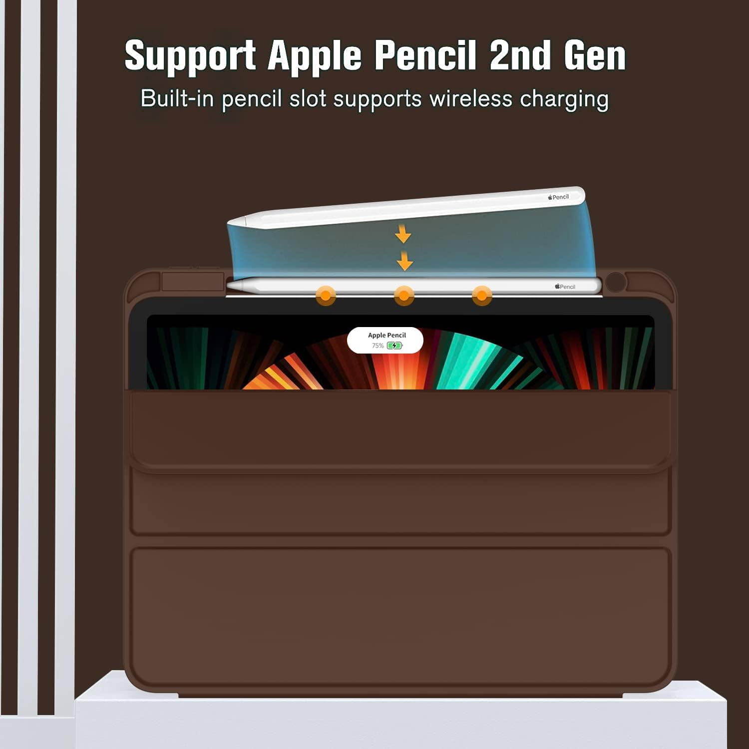 HCTian New iPad Pro 12.9 Inch Case 2022/2021/2020(6th/5th/4th Gen) with Pencil Holder,Smart Case [Support Touch ID and Auto Wake/Sleep] with Auto 2nd Gen Pencil Charging