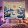 thumbnail image 2 of Herons on River Rocks Along Mountain Shores, Peaceful Illustration for Nature Lovers, Waterside Decor, Housewarming Gift, Tapestry Wall Hanging for Living Room and Study Room, 2 of 7