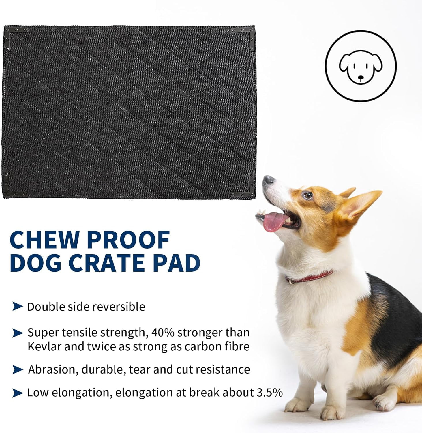 Durable Chew Proof Dog Bed with Metal Rivet Corner for Large Dogs, Stable Kennel Pad Mat for Teething Puppy, Durable Indoor Outdoor Crate Pad for Medium Dog Crates, 41"x28"